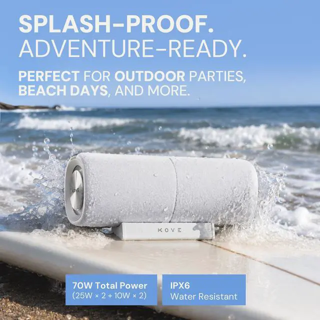Alt view image 3 of 7 - KASITA Split Bluetooth Speaker System, 70W Surround Sound (Concrete) | Dual Detachable Speakers, 360 Surround or True Stereo - Sync Up to 100 Units, 9H Playtime, IPX6 Water Resistant, LED Lights