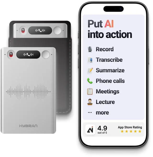 Main image of AI Voice Recorder for Phone Calls, Meetings & Lectures | Smart AI Note-Taking Device with Dedicated App for Transcription, Summary & Notes | Magnetic Case, 32GB (Up to 2000 Hours) | PDF Summary