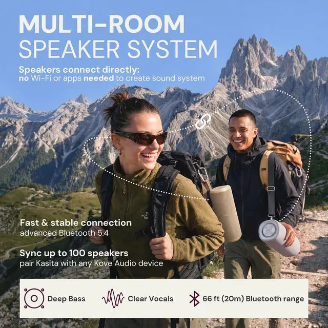 Alt view image 5 of 7 - KASITA Split Bluetooth Speaker System, 70W Surround Sound (Concrete) | Dual Detachable Speakers, 360 Surround or True Stereo - Sync Up to 100 Units, 9H Playtime, IPX6 Water Resistant, LED Lights