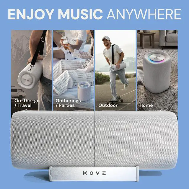 Alt view image 4 of 7 - KASITA Split Bluetooth Speaker System, 70W Surround Sound (Concrete) | Dual Detachable Speakers, 360 Surround or True Stereo - Sync Up to 100 Units, 9H Playtime, IPX6 Water Resistant, LED Lights
