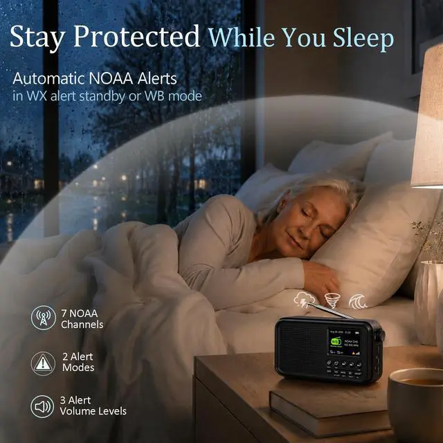 Alt view image 4 of 7 - FM Radio with Bluetooth, NOAA Weather Band, 2.4" Color Screen, Rechargeable Portable Radio, Dual Alarms, microSD Playback, USB-C Charging, Headphone Jack for Home, Bedroom, Office & Travel