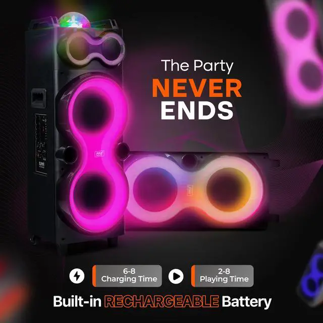 Alt view image 6 of 7 - Bluetooth Speaker System with Wireless Mic, 240W PA and Karaoke Machine, Dual 10" Inch Speakers, Rechargeable Battery, USB/SD/AUX/FM Radio, LED Lights, Outdoor/Indoor Party Audio