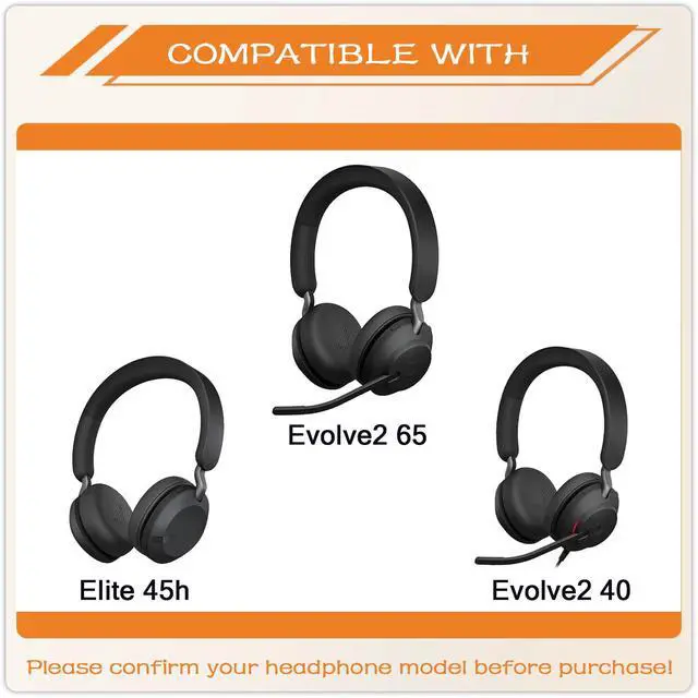 Alt view image 2 of 7 - Replacement Ear Pads for Jabra Evolve2 65 (Evolve 2 65MS 65UC MS UC)/Evolve2 40 (40UC 40MS USB)/Elite 45h On-Ear Wireless Headset, Earpads Ear Cushions Ear Cups Cover Repair Parts (Black)