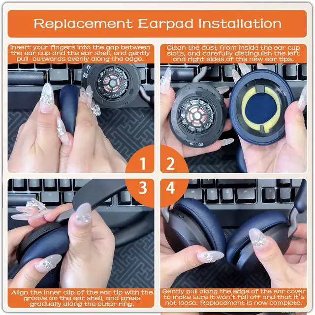 Alt view image 5 of 7 - Replacement Ear Pads for Jabra Evolve2 65 (Evolve 2 65MS 65UC MS UC)/Evolve2 40 (40UC 40MS USB)/Elite 45h On-Ear Wireless Headset, Earpads Ear Cushions Ear Cups Cover Repair Parts (Black)