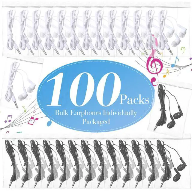 Alt view image 2 of 7 - 100 Packs Earbuds Bulk Basic Student Earphone Individually Bagged 3.5 mm Headphones for Schools Classrooms Library Teens Gift(Black, White)