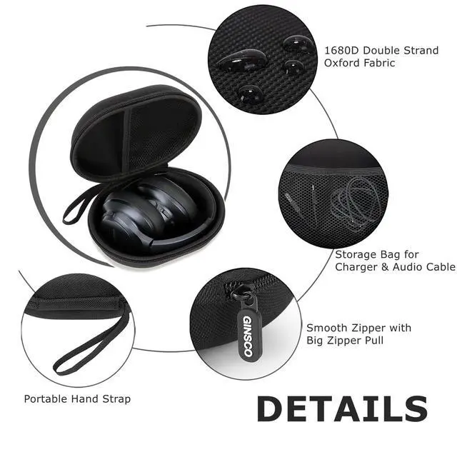 Alt view image 4 of 7 - Hard Shell Headphone Case Compatible with Skullcandy/Soundcore/Beats/Sony MDR7506/BERIBES/KVIDIO/TOZO Foldable Wireless/Wired Over-Ear Headphones, Travel Carrying Headset Case (Black)