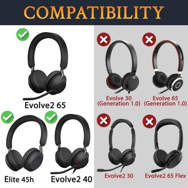 Alt view image 2 of 7 - Cooling Ear Cushions for Jabra Evolve2 65, Elite 45h - Black | Earpads for Evolve2 65(UC/MS), Evolve2 40(UC/MS/USB), Elite 45h On-ear Headphones