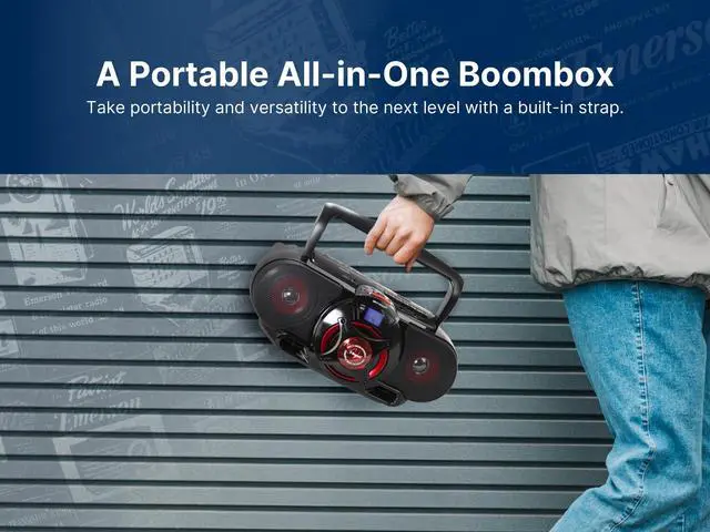 Alt view image 6 of 7 - EPB-3002 Portable Bluetooth, MP3/CD AM/FM Stereo Radio Cassette Player/Recorder with Subwoofer and USB Input Boombox