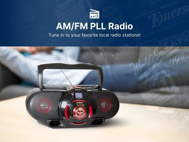 Alt view image 4 of 7 - EPB-3002 Portable Bluetooth, MP3/CD AM/FM Stereo Radio Cassette Player/Recorder with Subwoofer and USB Input Boombox