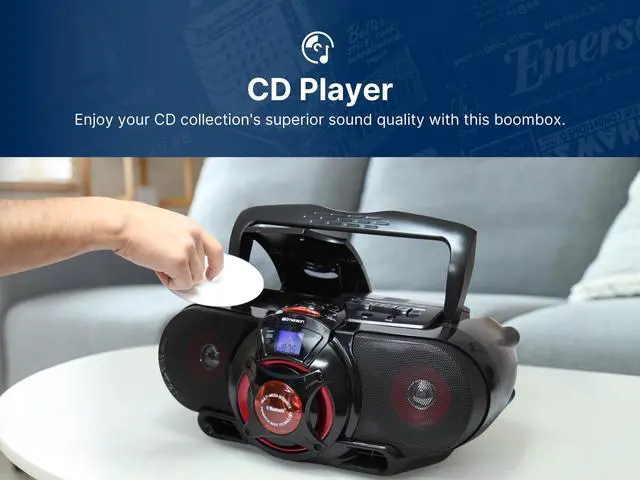 Alt view image 2 of 7 - EPB-3002 Portable Bluetooth, MP3/CD AM/FM Stereo Radio Cassette Player/Recorder with Subwoofer and USB Input Boombox