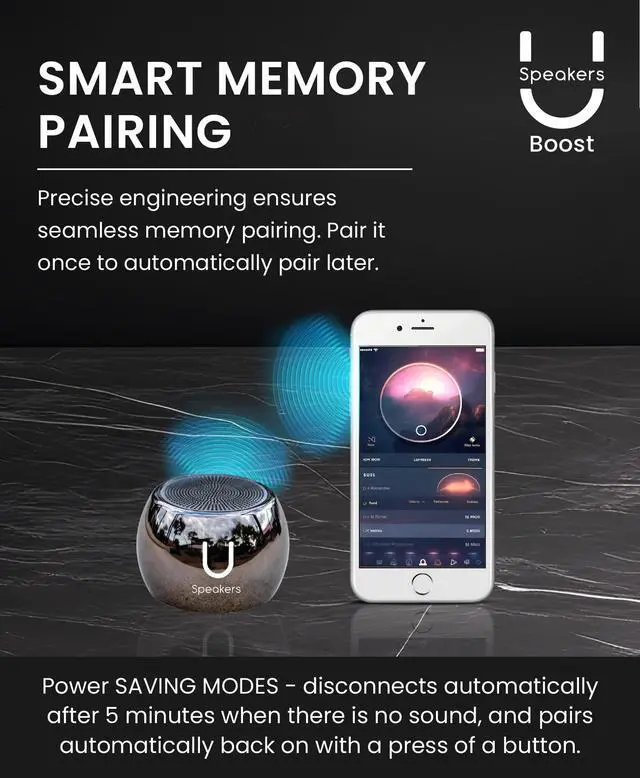 Alt view image 5 of 6 - U Boost Small Bluetooth Speaker with Subwoofer, Hematite | mini bluetooth speaker, IPX4 water resistant aluminum shell, TWS pairing, hands-free calling, selfie remote button