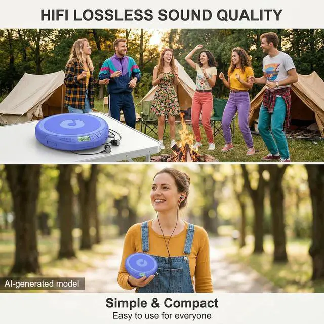 Alt view image 6 of 7 - Portable CD Player with Earphones,Personal CD Discman Player | for Home Car with Anti-Skip Shockproof Protection, Small CD Player with LCD Display for Music Lovers