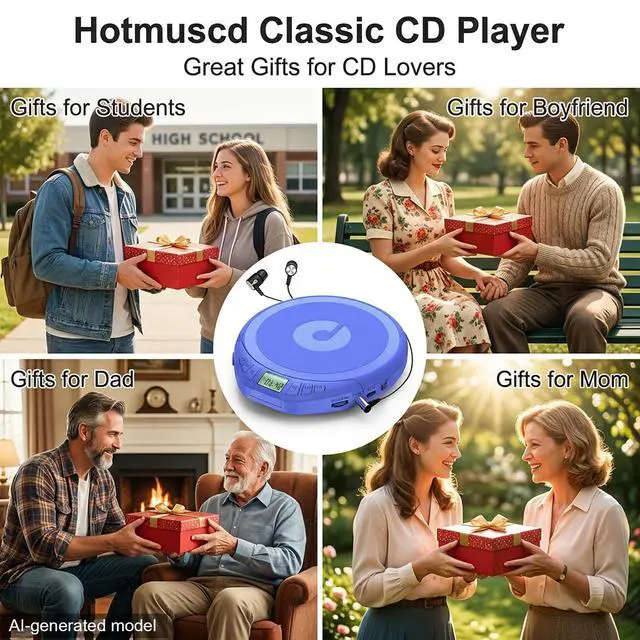 Alt view image 7 of 7 - Portable CD Player with Earphones,Personal CD Discman Player | for Home Car with Anti-Skip Shockproof Protection, Small CD Player with LCD Display for Music Lovers