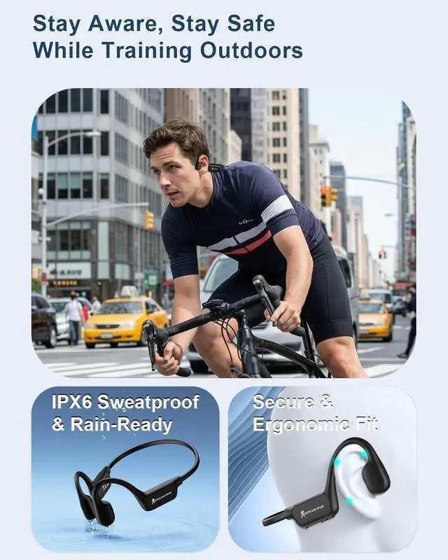 Alt view image 3 of 7 - X13 Bone Conduction Headphones, Open Ear, IPX6 Waterproof, Black | 15H Playtime, USB-C Fast Charge, Built-in Mic, Clear Calls, Bluetooth 5.4, Won't Block Ears, Great for Running & Cycling