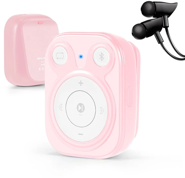 Main image of 64GB Mini MP3 Player with Bluetooth 5.3 & Clip for Sports, Pink 15H Playback Portable Music Player, No Screen Button Design with OTG for Running