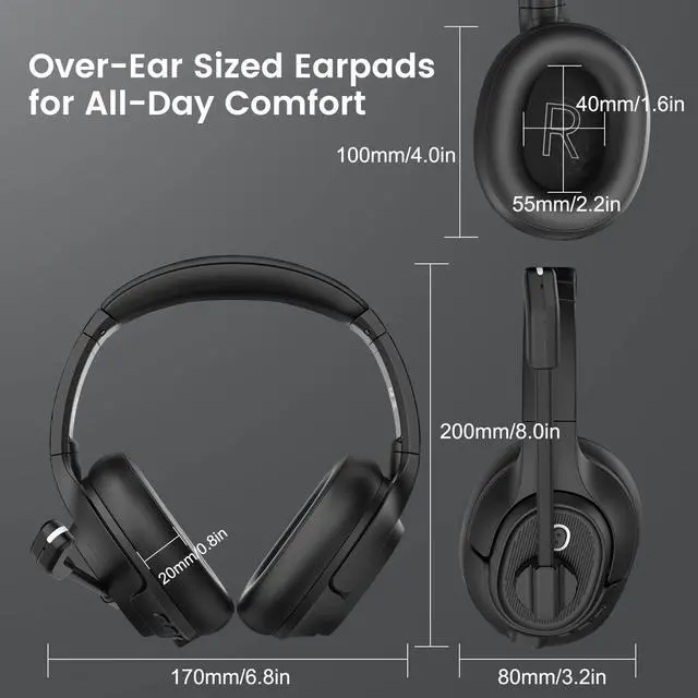Alt view image 7 of 7 - Bluetooth Headsets with Microphone & USB Dongle, 30 Hours Talk Time & 33ft Range, AI Environmental Noise Cancelling Mic, Over-Ear Wireless Headphone for PC/Laptop/Computer/Home/Work/Office/Zoom