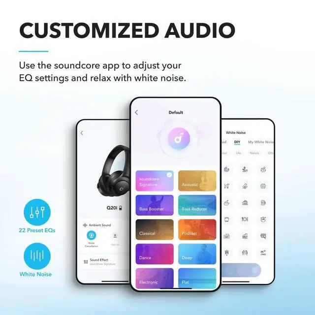 Alt view image 5 of 6 - by Anker Q20i Hybrid Active Noise Cancelling Headphones, with Headphones Case, Wireless Over-Ear Bluetooth, 40H Long ANC Playtime, Hi-Res Audio, Big Bass, Customize via an App