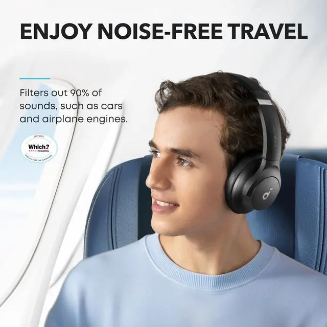 Alt view image 3 of 6 - by Anker Q20i Hybrid Active Noise Cancelling Headphones, with Headphones Case, Wireless Over-Ear Bluetooth, 40H Long ANC Playtime, Hi-Res Audio, Big Bass, Customize via an App