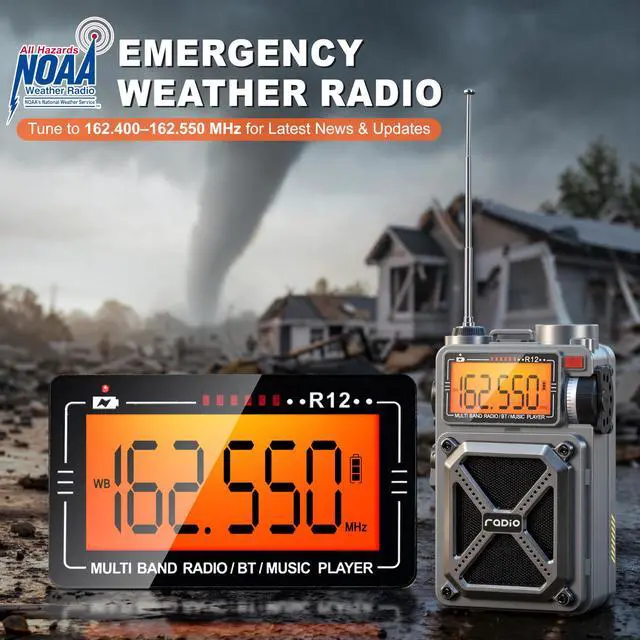 Alt view image 2 of 7 - Solar Hand Crank Emergency Radio, NOAA Weather Alert, AM/FM/SW | Digital Tuning,Bluetooth Speaker,TF Playback,Flashlight,Compass,SOS,4000mAh,Thermal Blanket,USB-C Charging,for Emergencies