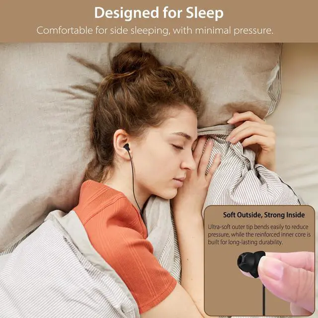 Alt view image 2 of 7 - Sleep Earbuds, USB-C Wired Sleep Headphones with Mic, for Side Sleepers | Soft Type C Earphones for Samsung, Google & iPhone 15/16/17, Dual-Layer Noise Isolation, Ideal for Sleep, Travel & Daily Use