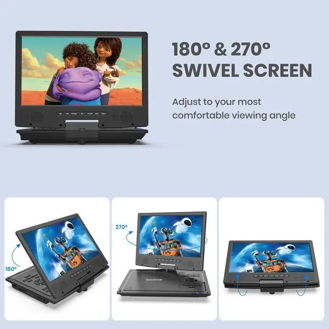 Alt view image 4 of 7 - 12.5" Portable DVD Player for Car with 10.5" Swivel Screen, 5 Hours Rechargeable Battery, Car DVD Player with Headrest Mount, Dual Speakers, Remote Control, Support USB/SD Card/Sync TV