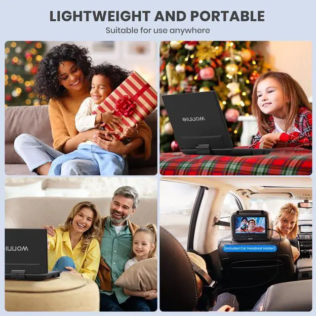 Alt view image 7 of 7 - 12.5" Portable DVD Player for Car with 10.5" Swivel Screen, 5 Hours Rechargeable Battery, Car DVD Player with Headrest Mount, Dual Speakers, Remote Control, Support USB/SD Card/Sync TV