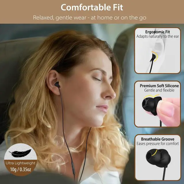 Alt view image 3 of 7 - Sleep Earbuds, USB-C Wired Sleep Headphones with Mic, for Side Sleepers | Soft Type C Earphones for Samsung, Google & iPhone 15/16/17, Dual-Layer Noise Isolation, Ideal for Sleep, Travel & Daily Use
