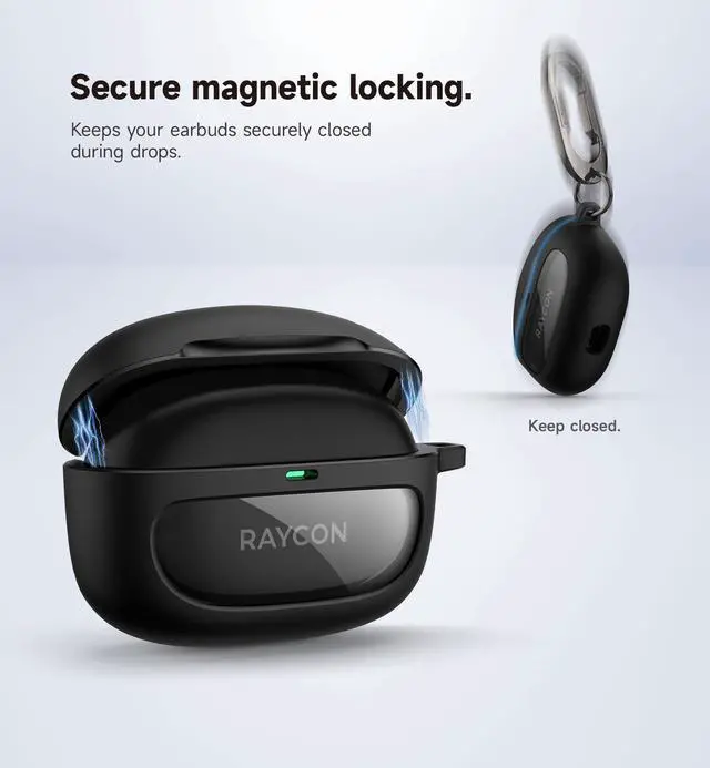 Alt view image 3 of 6 - Case for Raycon Everyday Earbuds (2024 Edition), Shockproof Magnetic Case for Raycon Bluetooth True Wireless in-Ear Buds Headphones, Protective Cover with Magnetic Lid Lock & Carabiner, Black