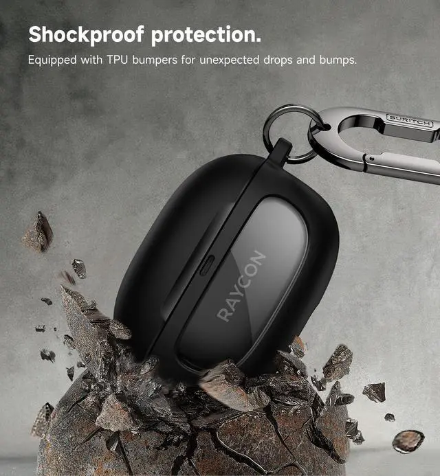 Alt view image 5 of 6 - Case for Raycon Everyday Earbuds (2024 Edition), Shockproof Magnetic Case for Raycon Bluetooth True Wireless in-Ear Buds Headphones, Protective Cover with Magnetic Lid Lock & Carabiner, Black