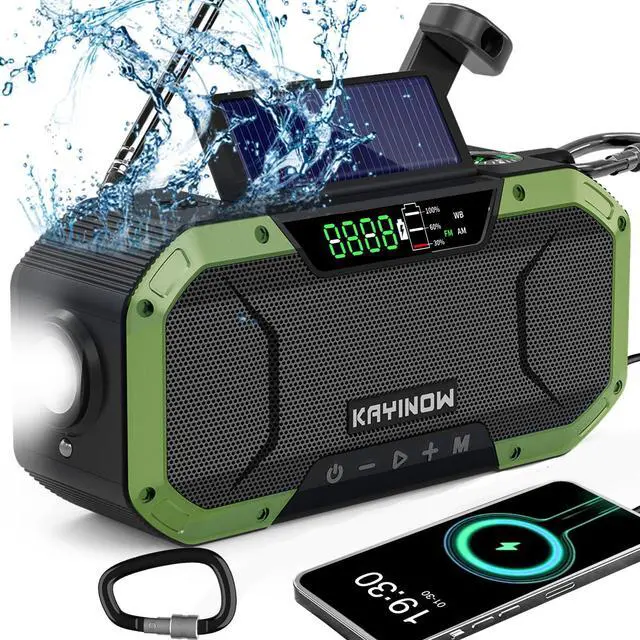 Main image of Hand Crank Emergency Radio,Portable AM FM NOAA Weather Radio,Solar Power,18500mWh/5000mAh Battery Operated,USB Charging Flashlight,Waterproof,SOS for Camping,Power Outage,Survival Storm