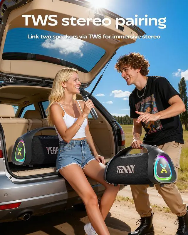 Alt view image 5 of 7 - Sonic Boom Max K Karaoke Speaker, 200W RMS Bluetooth Speaker | 200W RMS powerful audio, 3-way HiFi sound, smart EQ app, RGB lighting, IPX6 water resistance, 24-hour battery life