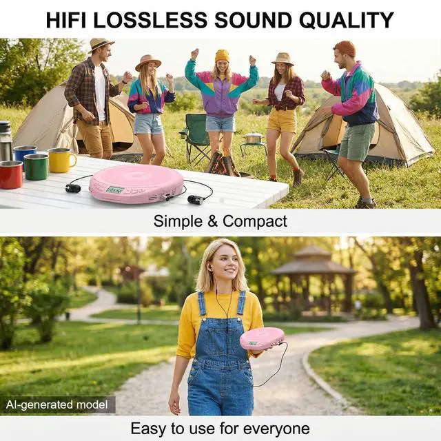 Alt view image 6 of 7 - Portable CD Player with Earphones,Personal CD Discman Player | for Home Car with Anti-Skip Shockproof Protection, Small CD Player with LCD Display for Music Lovers