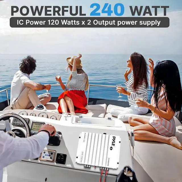 Alt view image 7 of 7 - Hydra Marine Amplifier - Upgraded Elite Series 240 Watt 4 Channel Audio Amplifier - Waterproof, 4-8 Ohm Impendance, GAIN Level Controls, RCA Stereo Input & LED Indicator (PLMRA120)