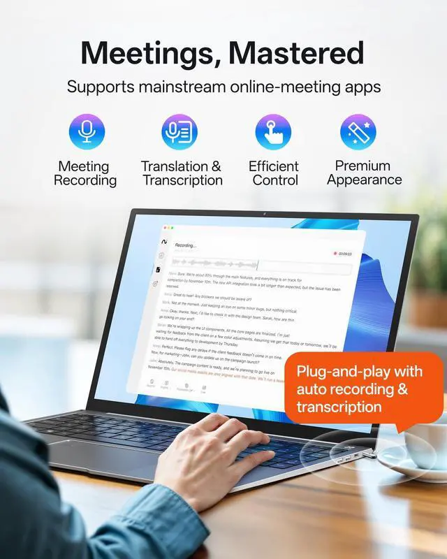Alt view image 2 of 7 - NoteKit Computer AI Meeting Assistant, Voice Recorder with Transcription, 78 Languages, to-Do Lists & Summaries with AI, Works on Windows & Mac, Ideal for Business, Remote Work, Education
