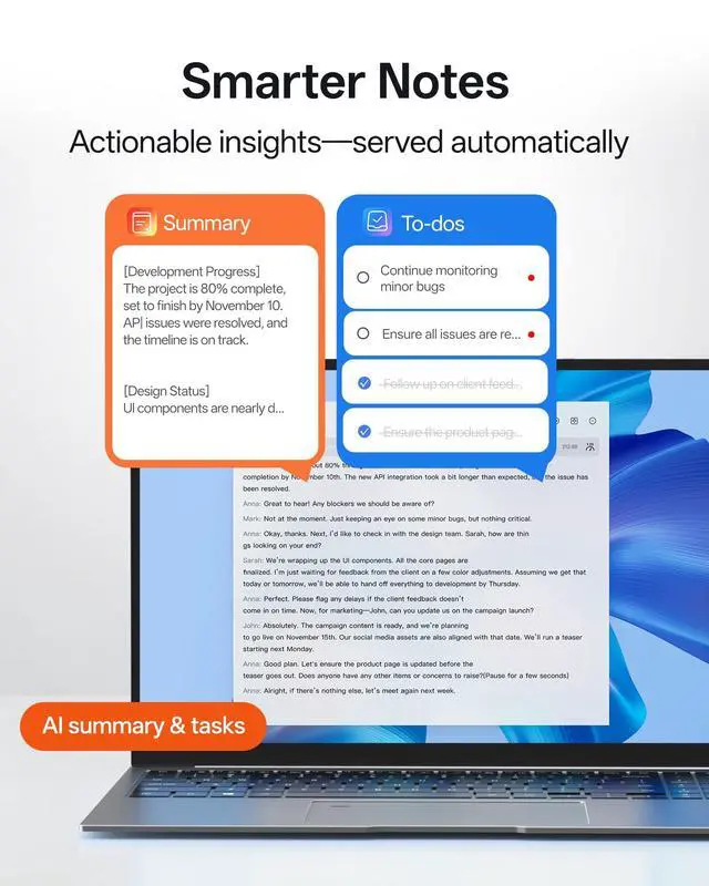 Alt view image 3 of 7 - NoteKit Computer AI Meeting Assistant, Voice Recorder with Transcription, 78 Languages, to-Do Lists & Summaries with AI, Works on Windows & Mac, Ideal for Business, Remote Work, Education