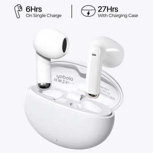 Alt view image 6 of 7 - Wireless Earbuds, Bluetooth 5.4 Headphones with Mics Bass Stereo | Ultra Lightweight Ear Buds, Clear Calls, IPX7 Waterproof in Ear Earphones for Phones Sports, 27H Playtime, Touch Control