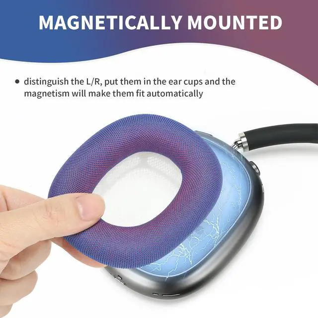 Alt view image 4 of 7 - mesh Fabric earpads for airpods max Ear Cushions,Compatible with airpods max Ear Pads(2024 Version),Noise Cancelling, Breathable,Magnetic mounting, not Falling Off (Gradient Purple)