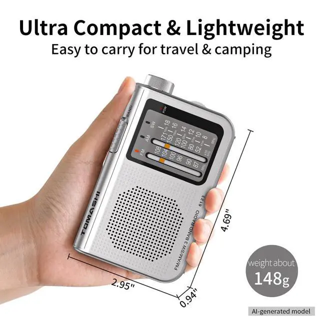 Alt view image 7 of 7 - AM FM SW Portable Transistor Radio, Battery Operated Radio | Large tuning knob with a telescopic antenna and earphone jack. Compact vintage radio for seniors, travel and emergencies
