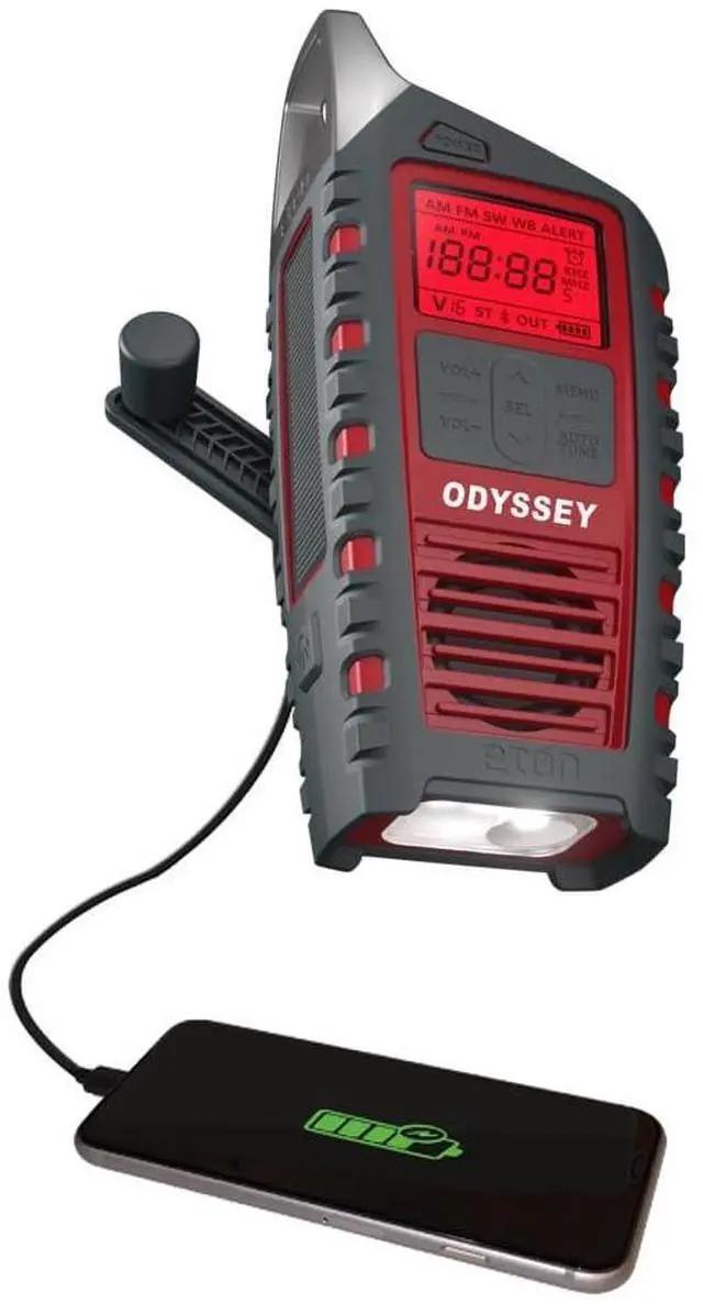 Main image of Odyssey Hand Crank NOAA Weather Radio, All Band Emergency Radio, AM/FM Shortwave Storm Radio, Bluetooth, Phone Charger, RDS, Solar, Multi-Function Flashlight, Camping, Hiking