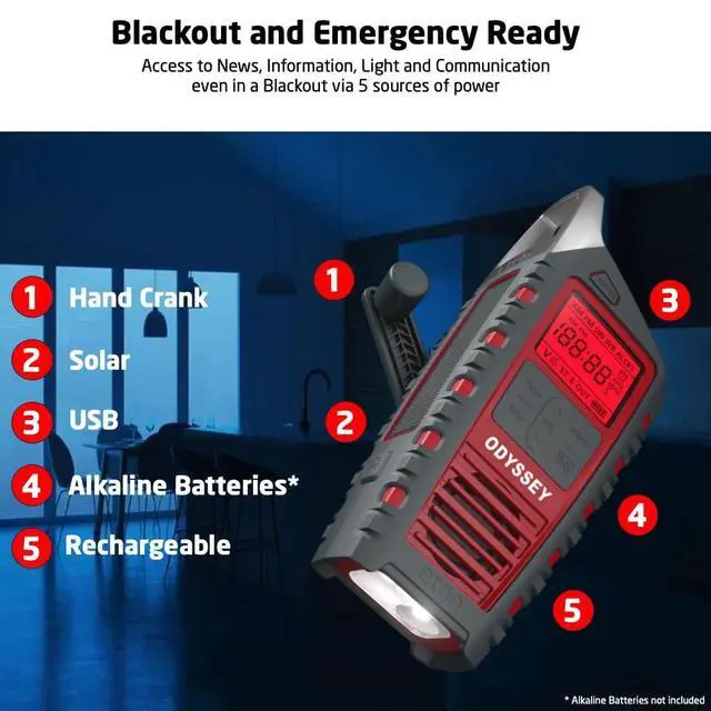 Alt view image 3 of 7 - Odyssey Hand Crank NOAA Weather Radio, All Band Emergency Radio, AM/FM Shortwave Storm Radio, Bluetooth, Phone Charger, RDS, Solar, Multi-Function Flashlight, Camping, Hiking