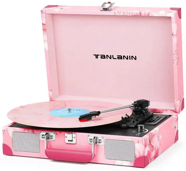 Main image of Vinyl Record Player with Bluetooth, Portable Suitcase Record Players, 3 Speed Turntable Vinyl Player with USB/TF Recording, EQ Modes, Built-in Speakers, AUX/RCA/Headphone Jack, Pink Floral