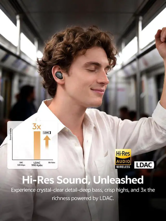 Alt view image 4 of 7 - MeloBuds A30 Aadptive Active Noise Cancelling Wireless Earbuds, 8 Mics ENC Clear Call Ear Buds, 60dB ANC Hi-Res Audio Bluetooth 6.0 Headphones, Comfort Lightweight, IPX5 Waterproof Earphone
