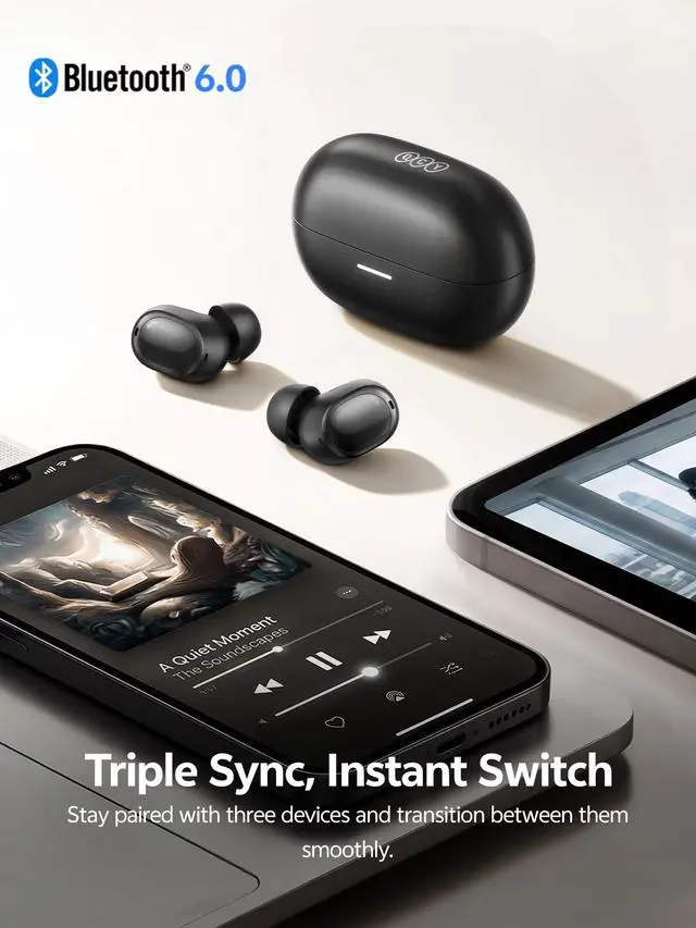 Alt view image 6 of 7 - MeloBuds A30 Aadptive Active Noise Cancelling Wireless Earbuds, 8 Mics ENC Clear Call Ear Buds, 60dB ANC Hi-Res Audio Bluetooth 6.0 Headphones, Comfort Lightweight, IPX5 Waterproof Earphone