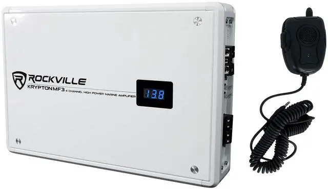 Main image of Krypton MF3 White 4 Channel Marine Amplifier Boat Amp | 1600W Peak/400W RMS Dyno Certified, Class A/B, Bridgeable, Conformal Coated PCB, PA Mic, Adjustable Crossover, MOSFET