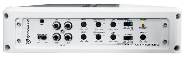 Alt view image 4 of 7 - Krypton MF3 White 4 Channel Marine Amplifier Boat Amp | 1600W Peak/400W RMS Dyno Certified, Class A/B, Bridgeable, Conformal Coated PCB, PA Mic, Adjustable Crossover, MOSFET