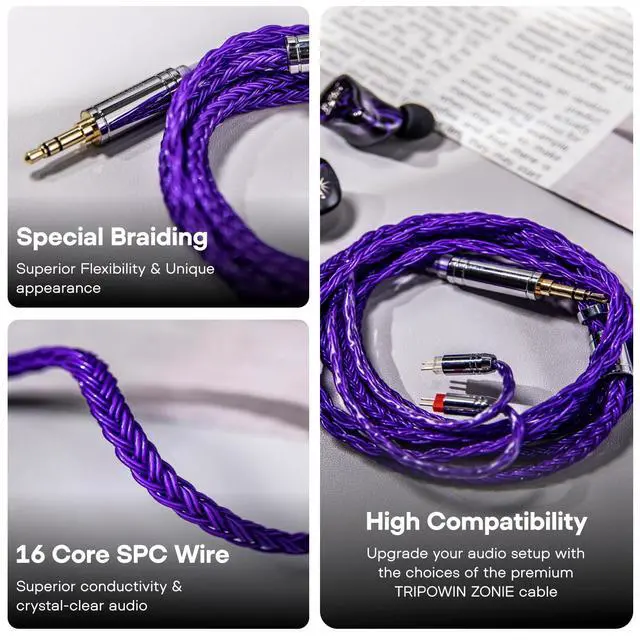 Alt view image 4 of 7 - Tripowin Zonie 16 Core Silver Plated IEM Cable, 2pin 0.78mm, 4.4mm | 1.25m SPC in Ear Monitor Wire, Earphone Upgraded Cords for 7hz Zero:2 Orchestra Lite Cadenza Hype4 Supermix4, Violet