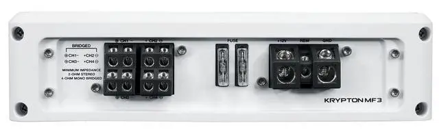 Alt view image 7 of 7 - Krypton MF3 White 4 Channel Marine Amplifier Boat Amp | 1600W Peak/400W RMS Dyno Certified, Class A/B, Bridgeable, Conformal Coated PCB, PA Mic, Adjustable Crossover, MOSFET