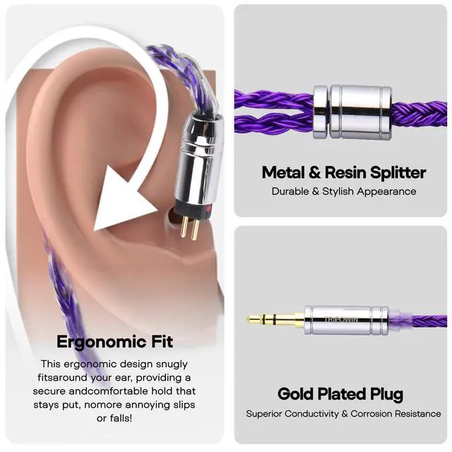 Alt view image 5 of 7 - Tripowin Zonie 16 Core Silver Plated IEM Cable, 2pin 0.78mm, 4.4mm | 1.25m SPC in Ear Monitor Wire, Earphone Upgraded Cords for 7hz Zero:2 Orchestra Lite Cadenza Hype4 Supermix4, Violet