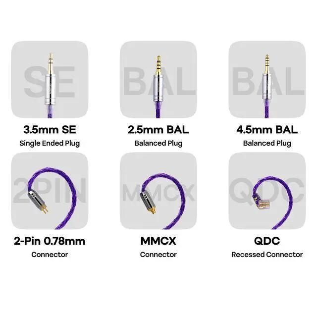 Alt view image 6 of 7 - Tripowin Zonie 16 Core Silver Plated IEM Cable, 2pin 0.78mm, 4.4mm | 1.25m SPC in Ear Monitor Wire, Earphone Upgraded Cords for 7hz Zero:2 Orchestra Lite Cadenza Hype4 Supermix4, Violet
