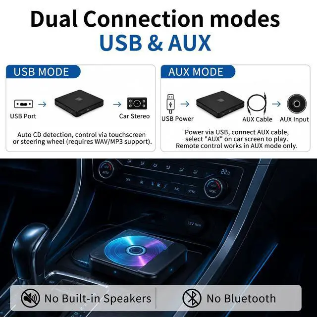 Alt view image 2 of 7 - Portable CD Player for Car, Plug and Play with USB/AUX Port | External CD Player Compatible with Car Stereo, Laptop, TV, Computer and Android 4.4 and Above Navigation(Black)